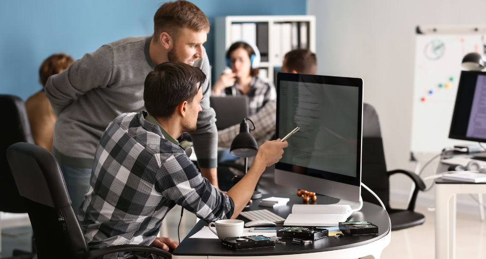 Young developers working on AI project