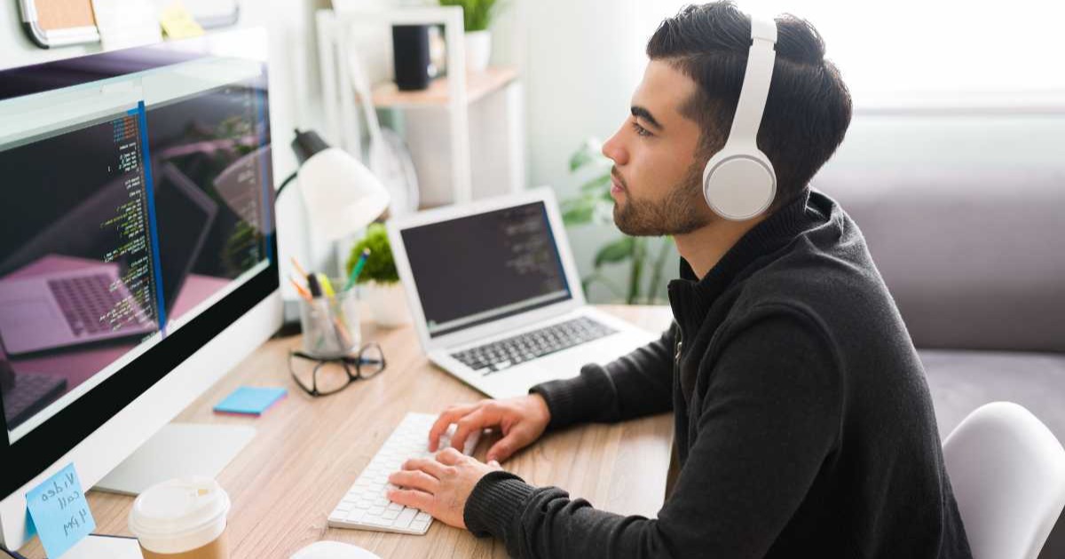 man in front of computer