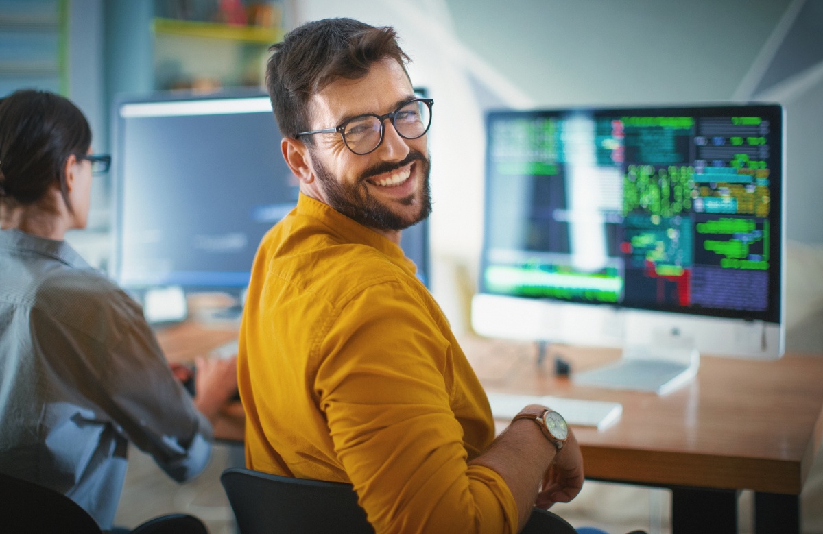 Smiling man working