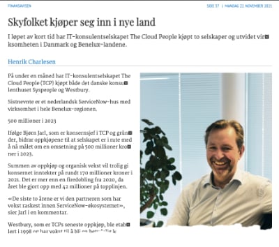The Cloud People kjøper Westbury Analytics i Finansavisen - Norwegian Financial Daily