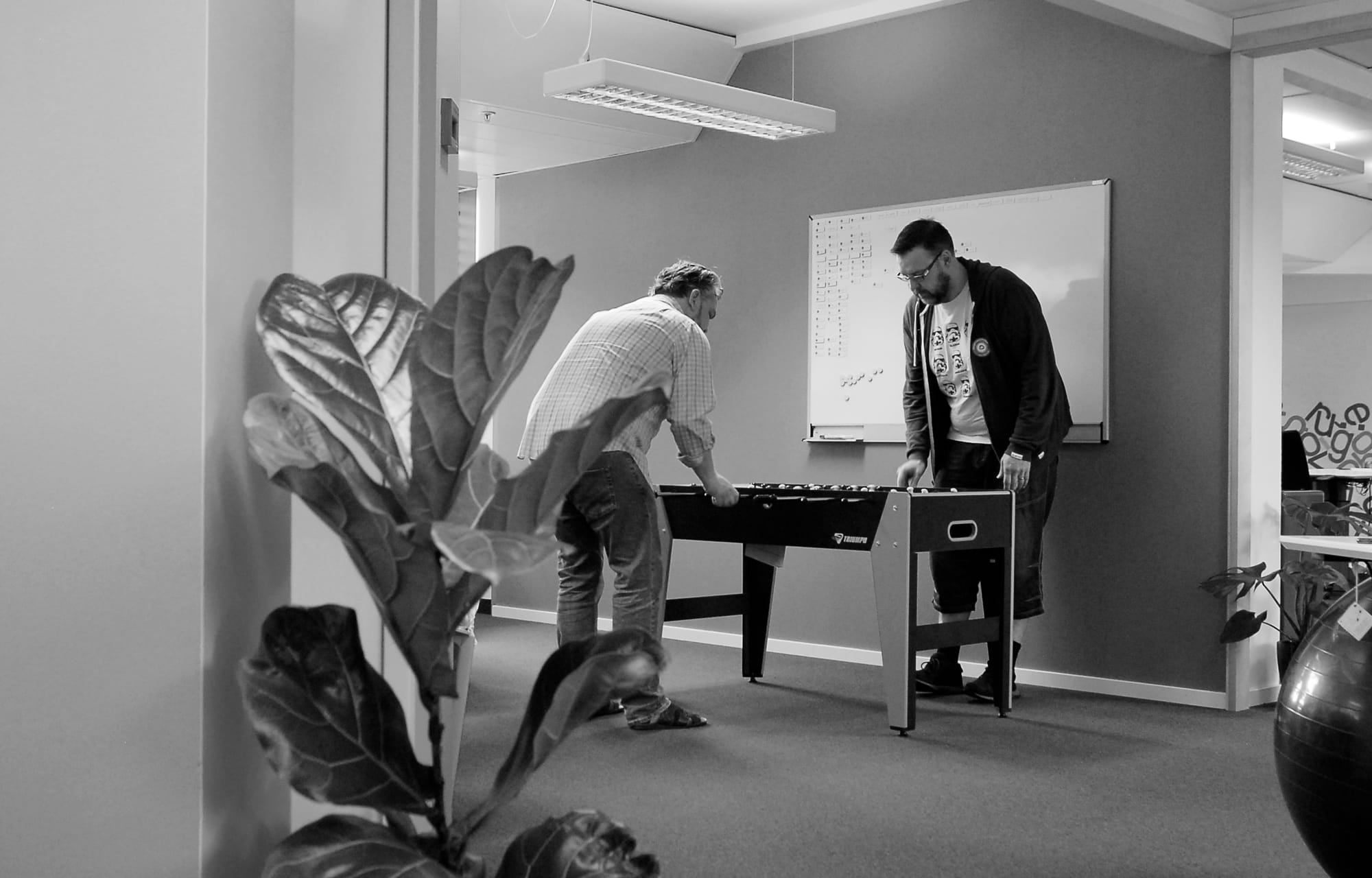 Hilmar and Inge taking a break with some fussball in the office.